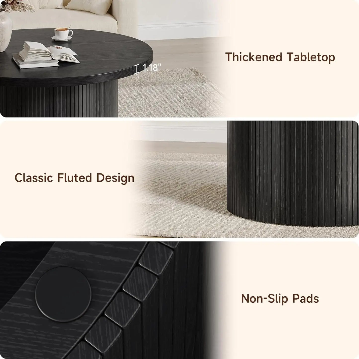 Modus Living Tambour Modern Fluted Coffee Table